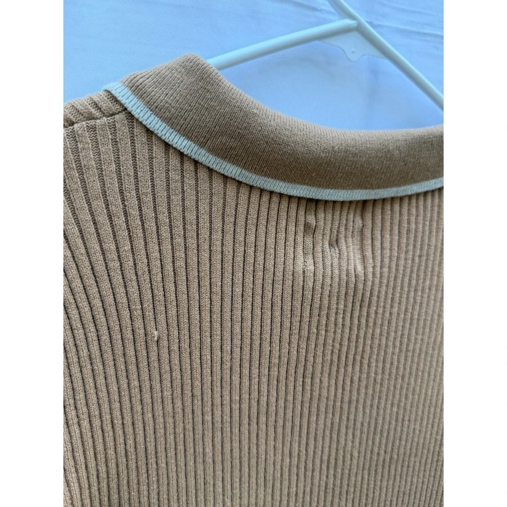 Grand Street Studios Camel Ribbed Knit Rhinestone Button Polo Mini Dress M NEW